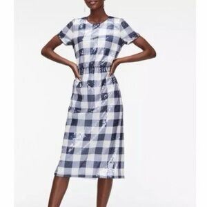 J. Crew Blue and White Gingham Sequin Midi Dress 4